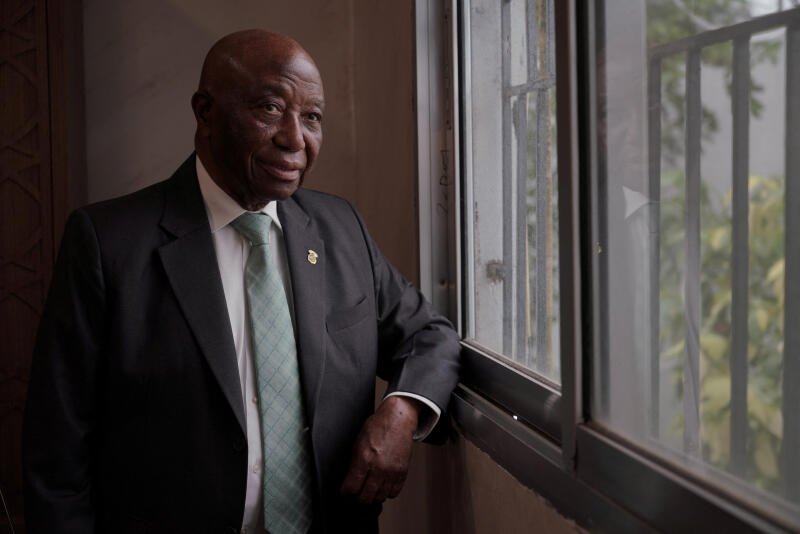 Liberia President-elect Joseph Boakai attends an interview at his home in Monrovia