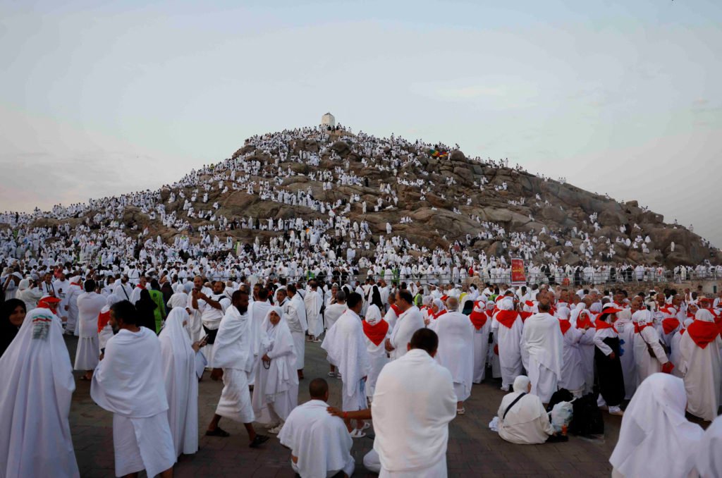 Muslim pilgrims gather at the plain of Arafat during the annual haj pilgrimage, outside the holy city of Mecca