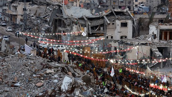 Palestinians break their fast by eating the Iftar meals during the holy month of Ramadan